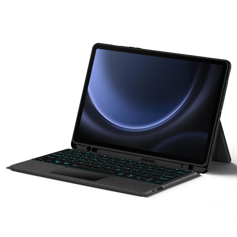 

For Samsung Galaxy Tab S10 FE/S10/S9 FE/S9 Leather Case+Bluetooth-Compatible Keyboard with Backlight Trackpad A