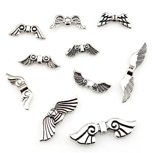 10PCS Vintage Antique Silver Color Alloy Angel Feather Wing Pendant For DIY Jewelry Making