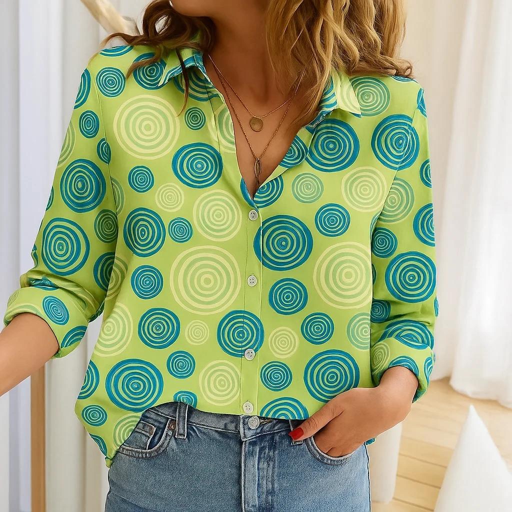 Trendy Women's Polka Dots Print Long Sleeve Shirt Button Down Casual Blouse Streetwear Autumn Stylish Female Tops Shirt