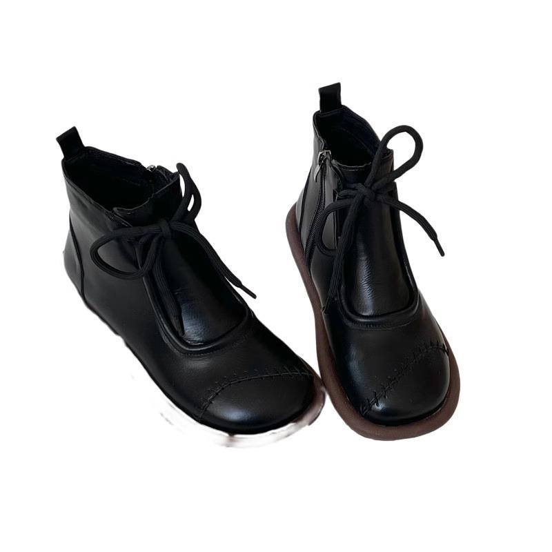 Literary round head cute short women's boots spring and autumn new Martin boots zipper low heel soft sole comfortable short boots tide