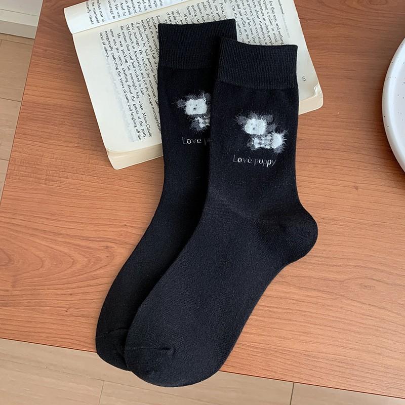 Pastoral Socks Pure Cotton Tube Socks Season Flocking Cute Three-Dimensional Cartoon Cotton Stockings Women