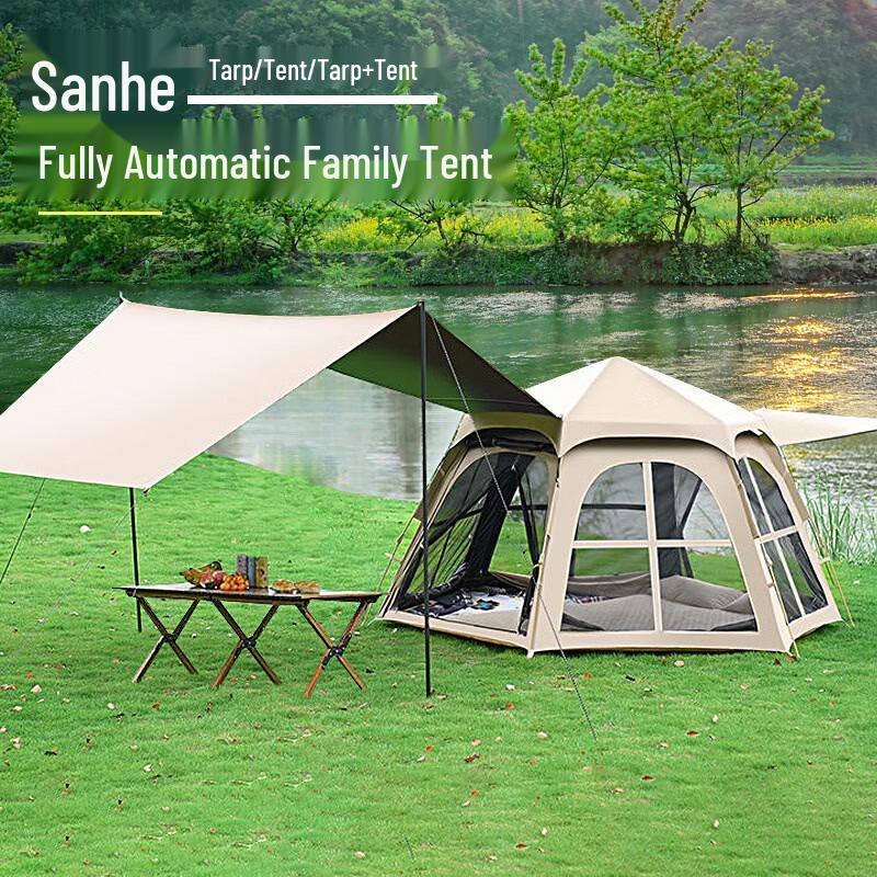 OEING 3-in-1 Hexagonal Camping Tent with Extended Awning