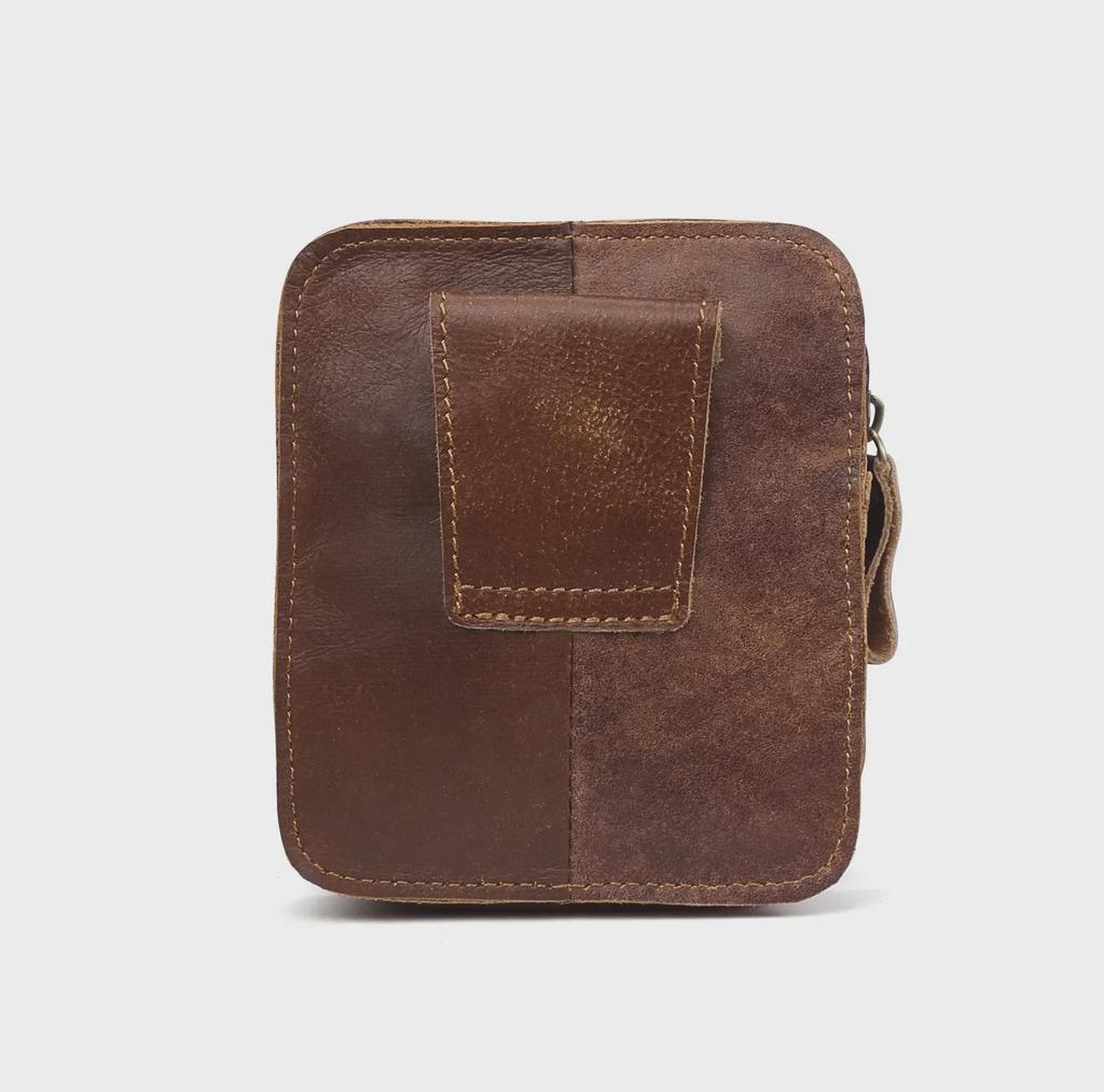 Men's Genuine Frosted Leather Waist Bag - Durable Zipper Sports & Work Belt Bag