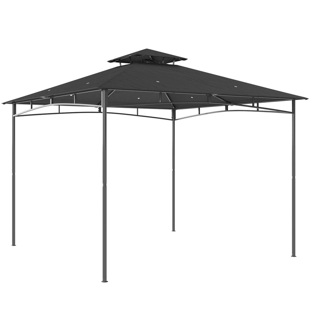 3 x 3 m Gazebo, Garden Gazebo with 2-Tier Roof, Metal Frame, Dark Grey