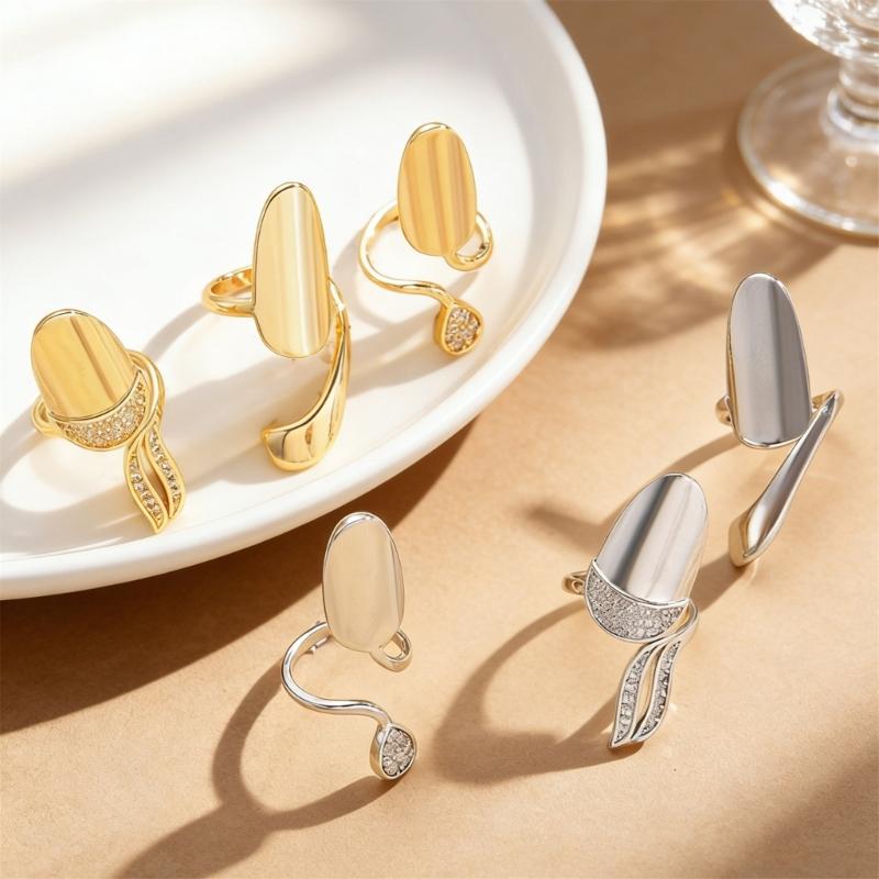 Set of 3 Elegant Open Knuckles Rings Featuring Cubic Zirconia Stones Nail Cap Rings Suitable for Trendy Nail Jewelry