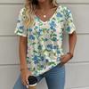 Women's Summer T-Shirt 3D Plant Flower Print Retro Fashion Casual Short-Sleeved Street Oversized V-Neck Women's Clothing