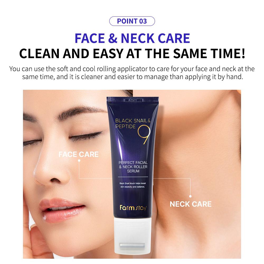 Farmstay Black Snail & Peptide 9 Perfect Facial & Neck Roller Serum 100ml
