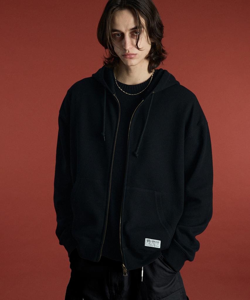 Il Corso Core Waffle Zip-Up Hoodie Black