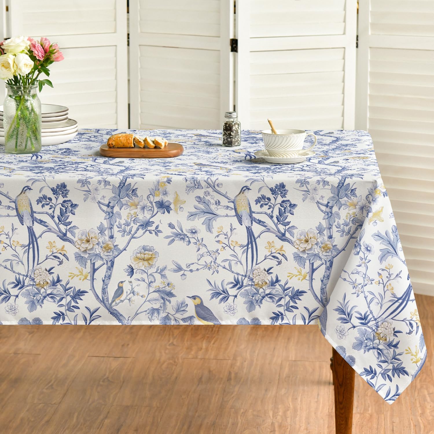 

Chinoiserie Seasonal Modern Peacock Flower Pompon Fall Rectangle Tablecloth Dining Room Decor Waterproof Tablecloth For Table 50x50cm napkin