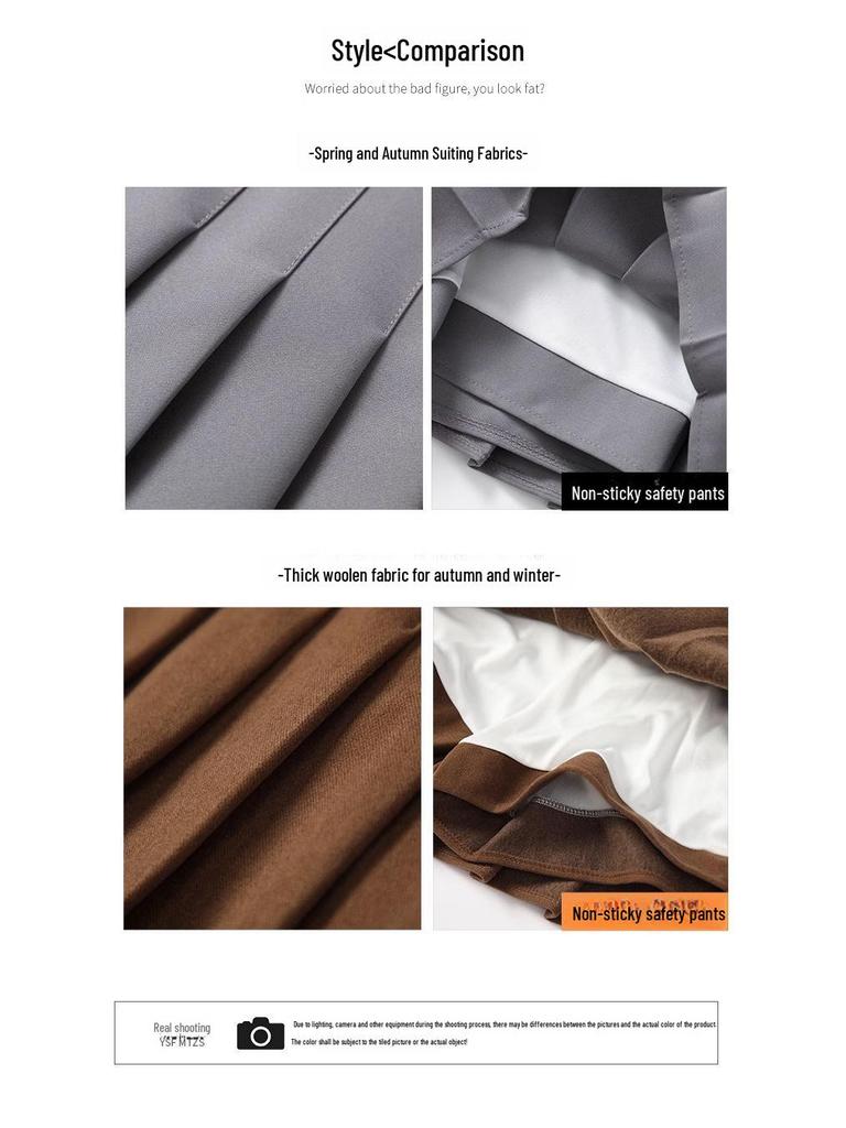 Wool Pocket Pleated Skirt for Women - High Waist, Thick, Retro, Short Skirt for Autumn & Winter