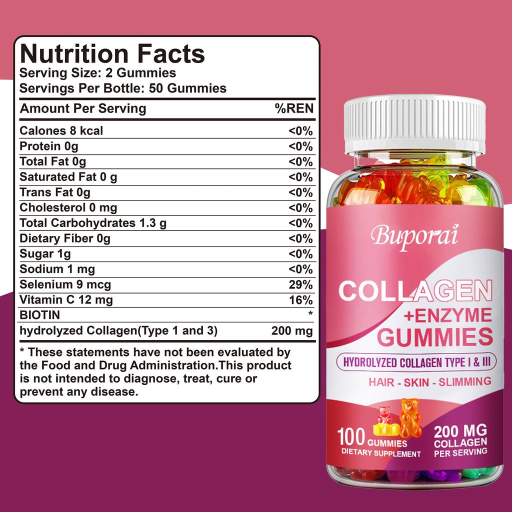 Kollagen-Gummibärchen, hergestellt aus hydrolysiertem Kollagen Typ I und III, sind vorteilhaft für die Gesundheit von Haaren, Haut und Gelenken und unterstützen die Fettverbrennung.