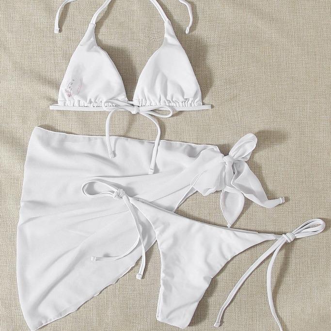 2024 New European & American Three-Piece Swimsuit Set with Sexy Short Tulle Skirt and Bikini.