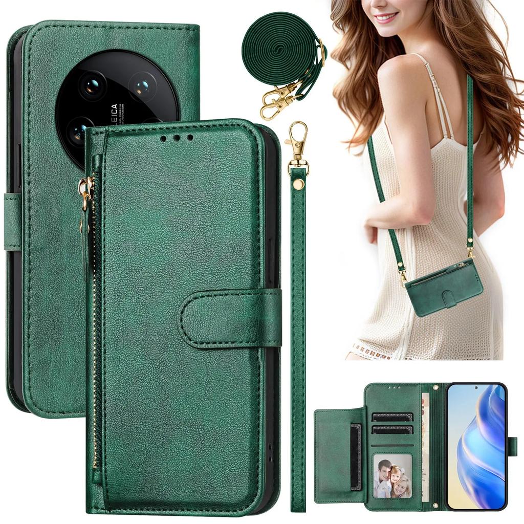 Crossbody Zipper Cards Solt Leather Wallet Case For Xiaomi Redmi Note 13 Pro Plus 12 11 POCO X6 14T 14C Lanyard Strap Bag Cover