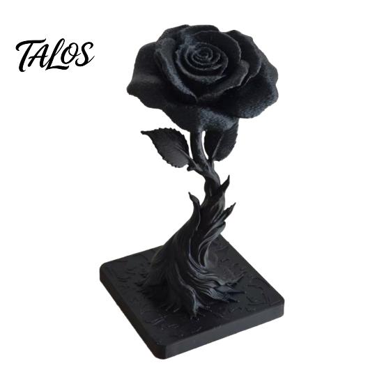 Talos 3D Printed Black Rose Statue Ornament, Gothic Dark Style Figurine, Artistic Flame Base Flower Decor, Exquisite Decoration for Home Office