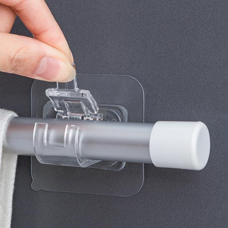 2pcs Self-adhesive Hooks Non Perforated Curtain Rod Clamp Hooks Shower Curtain Rod Hanger Brackets Household Fixed Clamp Hanger