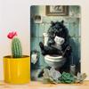 Décoration de Chambre 1 pièce Chat Noir Lisant le Journal sur les Toilettes Plaque Métallique - Décoration Murale Humoristique de Salle de Bain, Plaque Métallique Vintage, Amoureux Unique des Chats