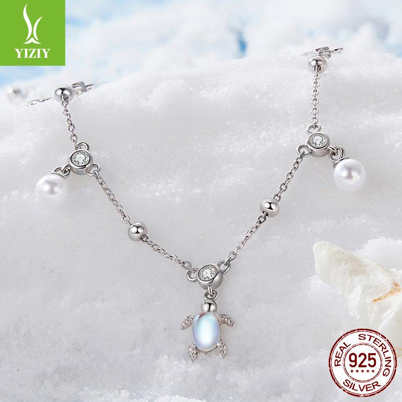 S925 Sterling Silver Turtle Anklet, Popular Moonstone Summer Anklet Jewelry
