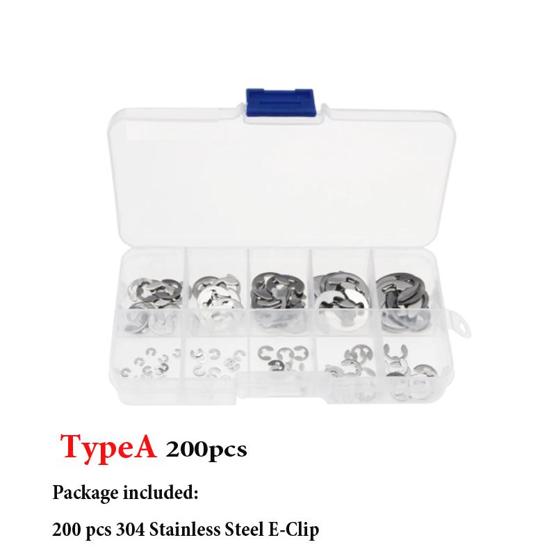 70–600 Stück 3–19 mm Sicherungsring-Sortiment-Set, schwarzer Sicherungsring-Satz und 304 Edelstahl-Kohlenstoffstahl