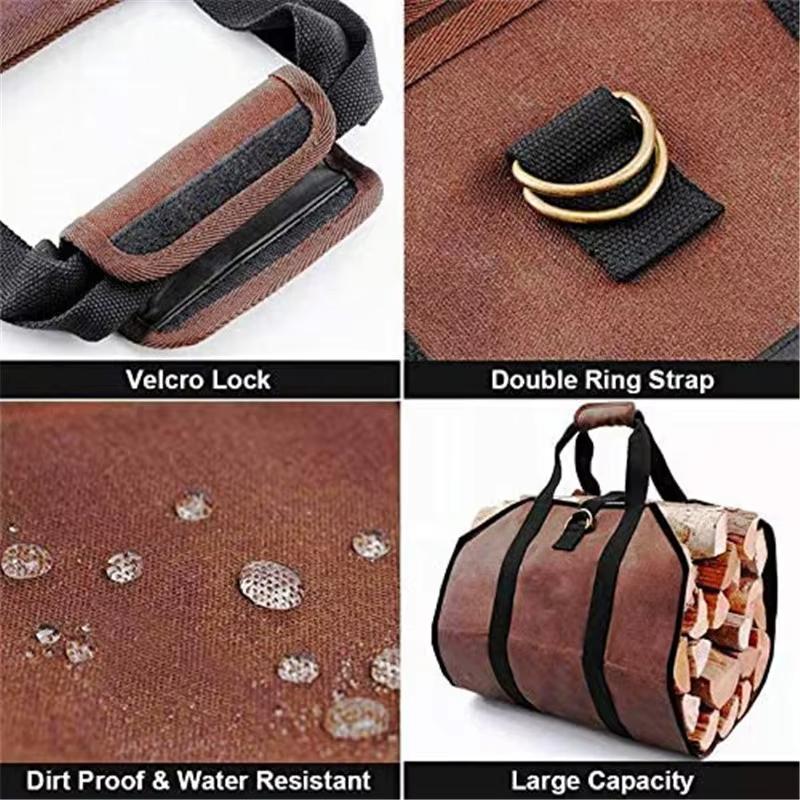 Outdoor firewood portable tote bag durable firewood storage bag sturdy buckle for easy carrying of logging bags