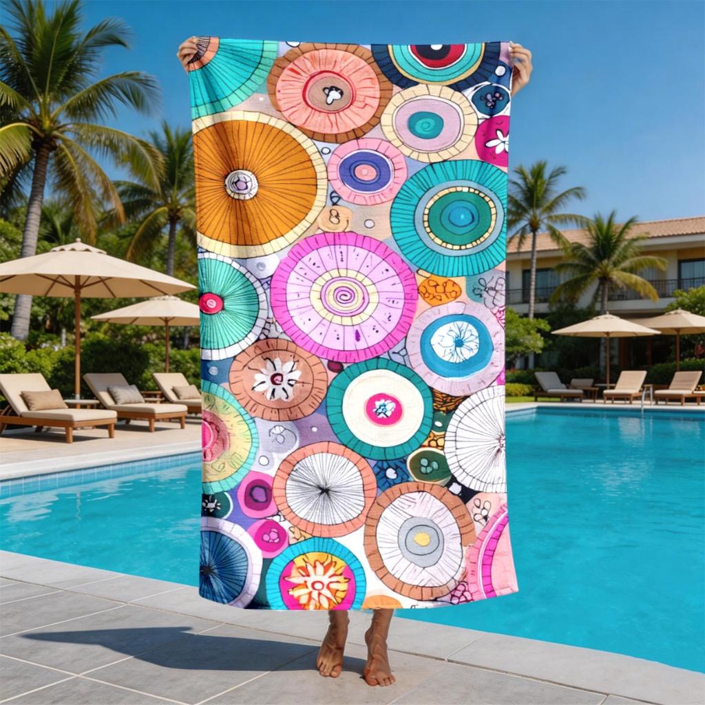 mandala concentric circle theme polyester microfiber beach towel is highly absorbent, suitable for swimming and beach outings