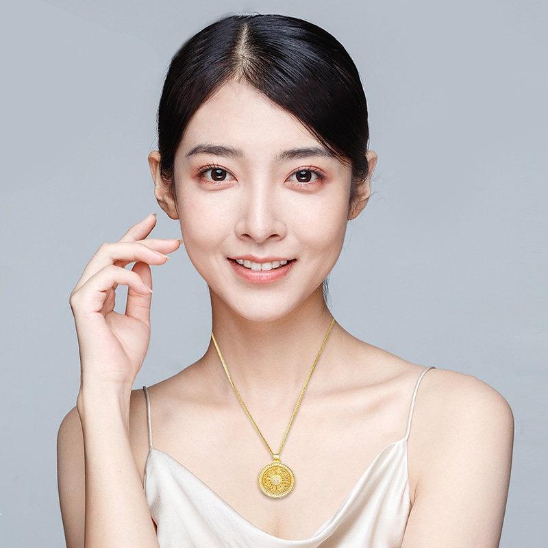 Vintage Ruyi Rotatable Pendant Good Fortune Necklace Women Fashion Versatile Round Pendant Necklace Jewelry Gifts