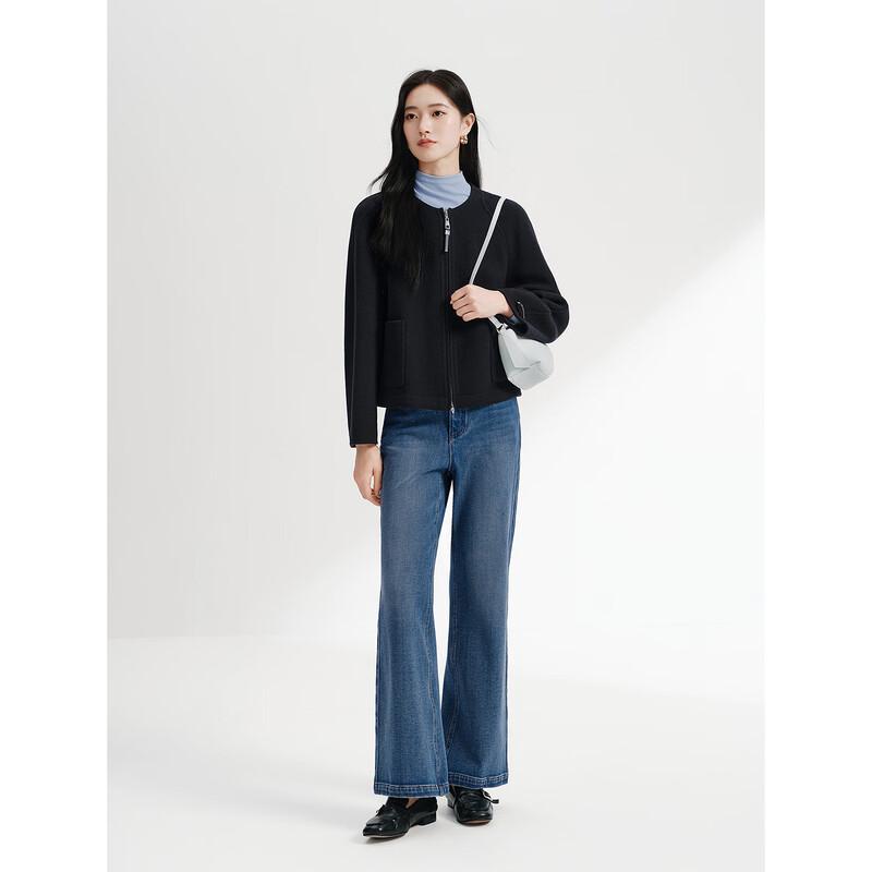 JUZUI Women's 100% Wool Round-Neck Short Coat