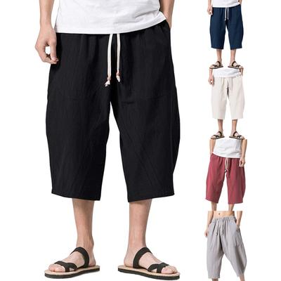 Harlan-Hose für Herren, lockere Baumwolle, Hanf, elastische Taille, Kordelzug, Freizeithose