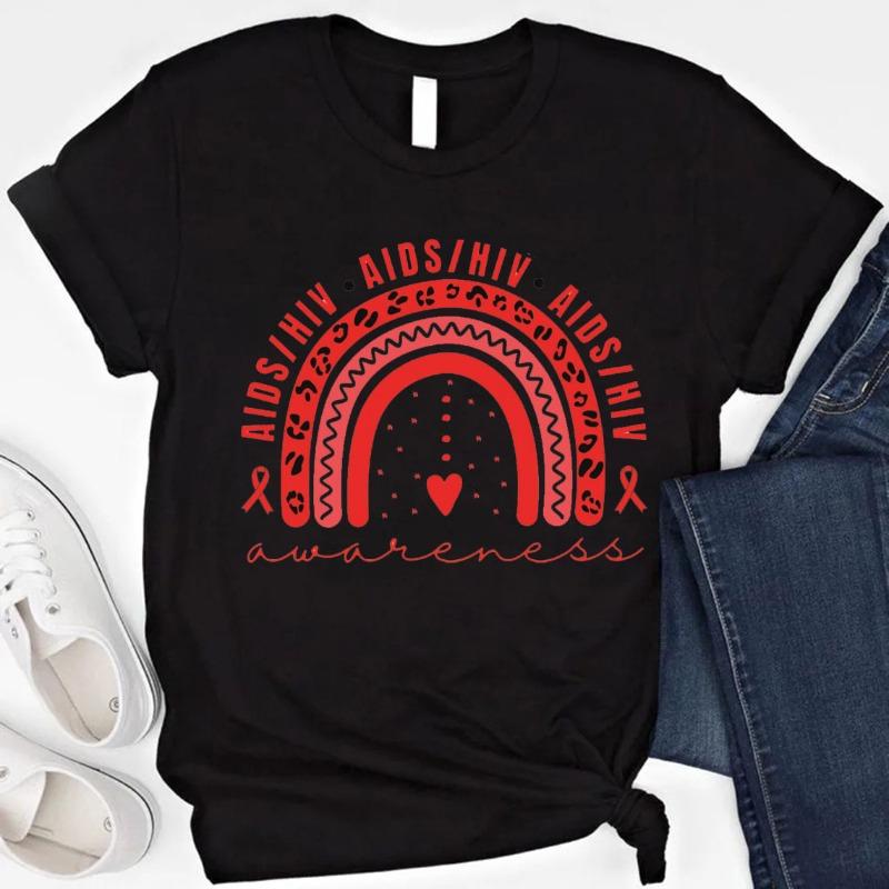 

AIDS HIV Awareness Cotton TShirt Crew Neck Short Sleeve Cotton Top All Seasons Casual Fashion Soft Comfortable Outdoors Tees S