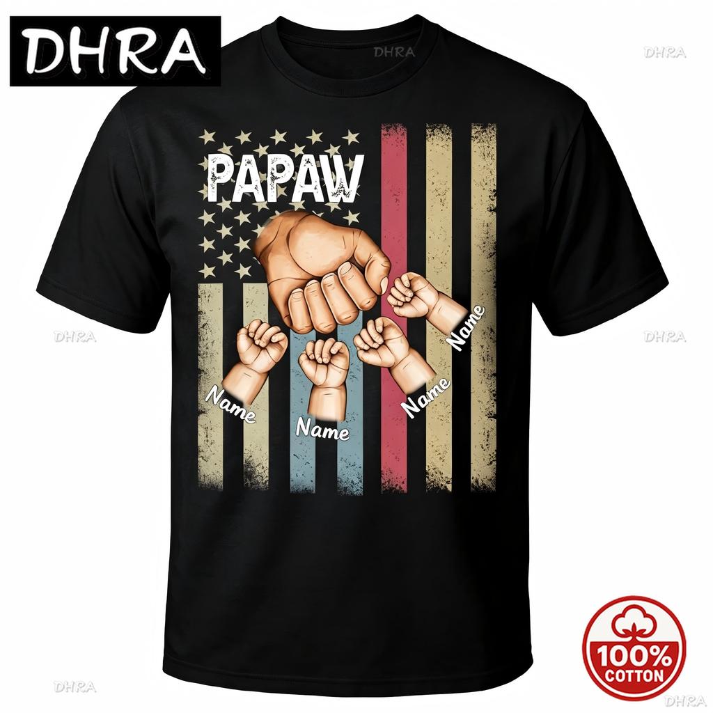 Customized Unisexs Grandpa American Flag Fathers Day 4th Of July First Gift Tshirts For Dad Poppop Pop Papa With Grandkids Names