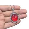 Retro Gothic Sliver Color Geometric Oval Lacework Red Glass Crystal Heart Pendant Necklace for Women Halloween Jewelry Gifts