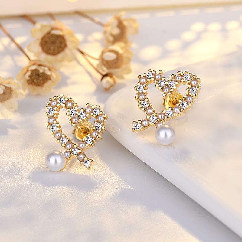 Sweet Love Heart Sparkle Peach Heart Student Earrings Girl Earrings Hundred with Girlfriends