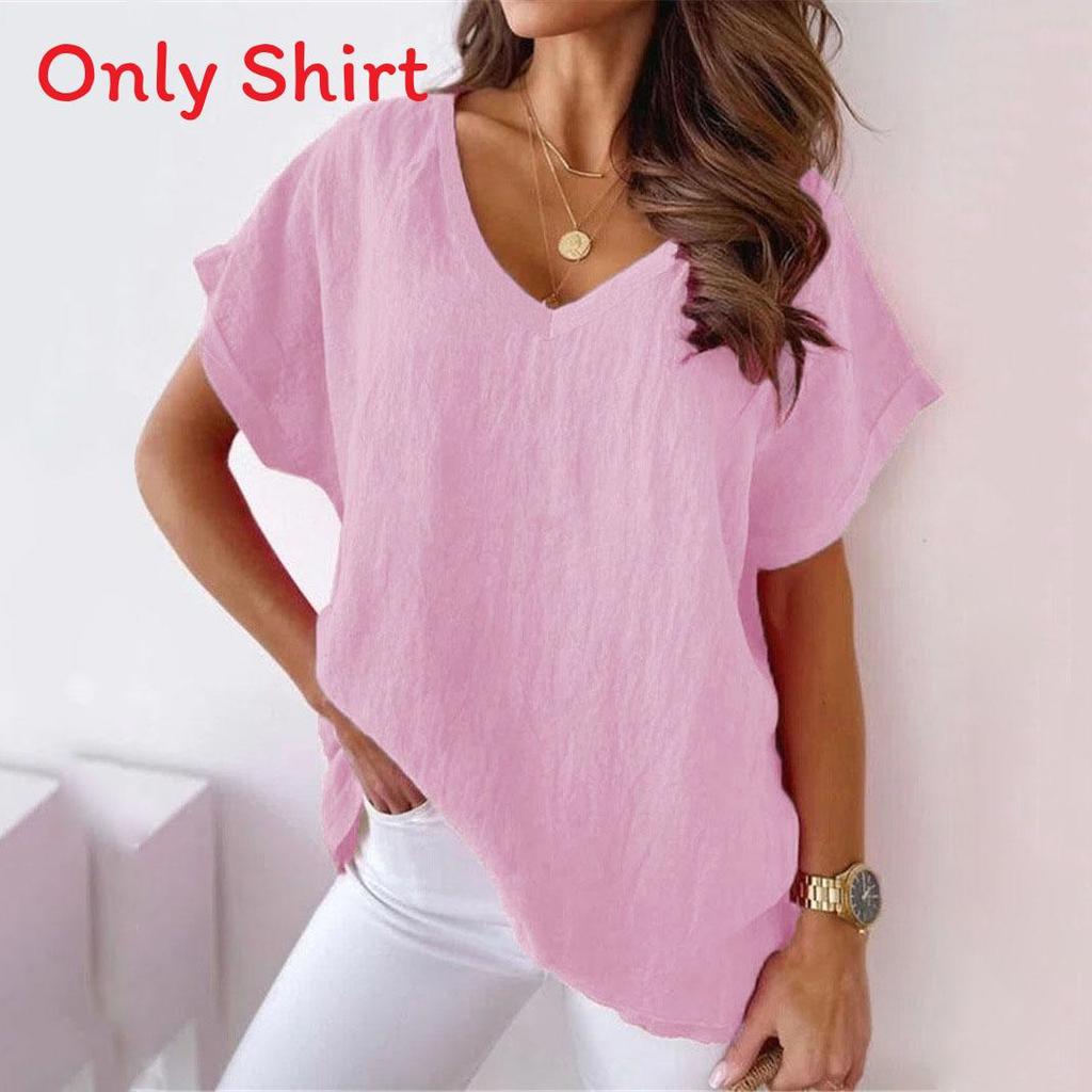 T-shirt Vintage in Cotone e Lino con Stampa per Donna Casual