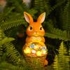Solar Resin Rabbit Statue With Light Flower Basket Outdoor Garden Yard Decor Lamp