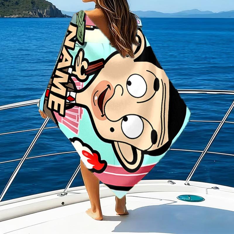 1pc Mr Bean1 Beach Towel with Custom Name, Beach/Swimming/Bath/Picnic/Camping Towel, Suitable for Seaside Beaches
