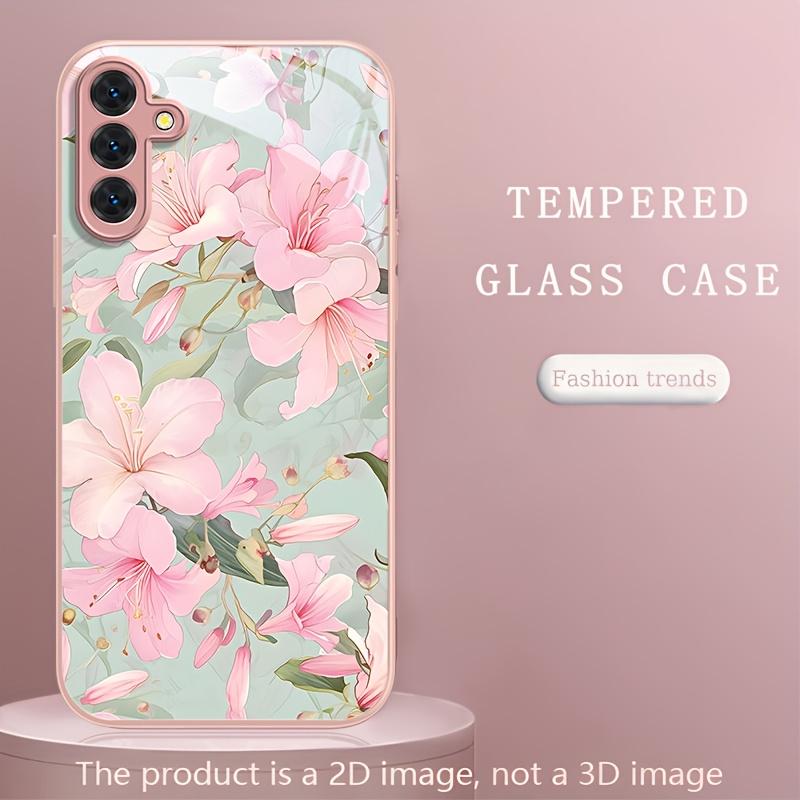 Clean flower patterned glass phone case suitable for Samsung Galaxy S26 S25 S24 S23 S22 S20 FE/Ultra/Plus hard case