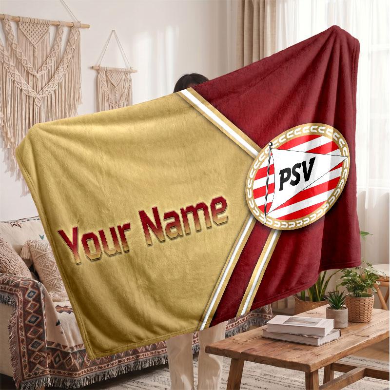 PSV Eindhoven FC Personalisierte Fleecedecke Mit Fußballlogo, Individueller Name Text Weich Warm Home Überwurfdecke
