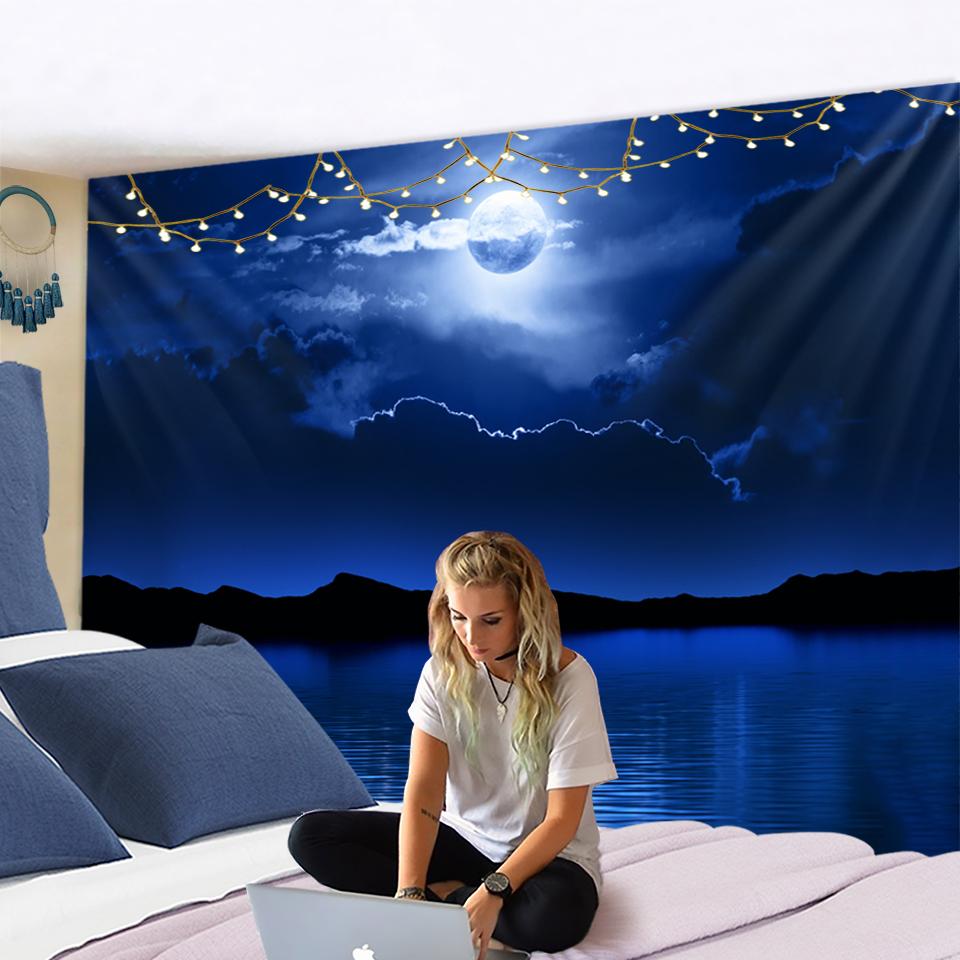 

Психоделический гобелен «Ночь Луны», настенный богемный загадочный ночной художественный гобелен для общежития, гостиной, спальни, домашний декор 320x182CM