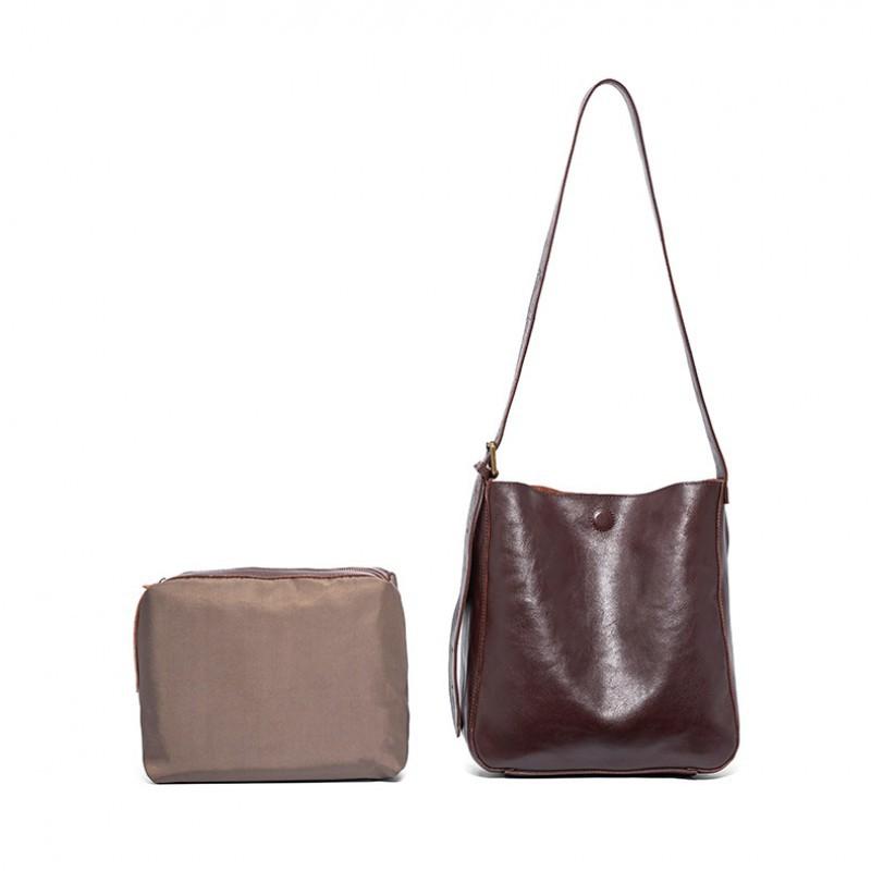 Vintage Oberleder Baum Rinderleder pflanzlich gegerbt Große Kapazität Tragetasche Damen Pendeln Einzelne Schulter Crossbody Eimer