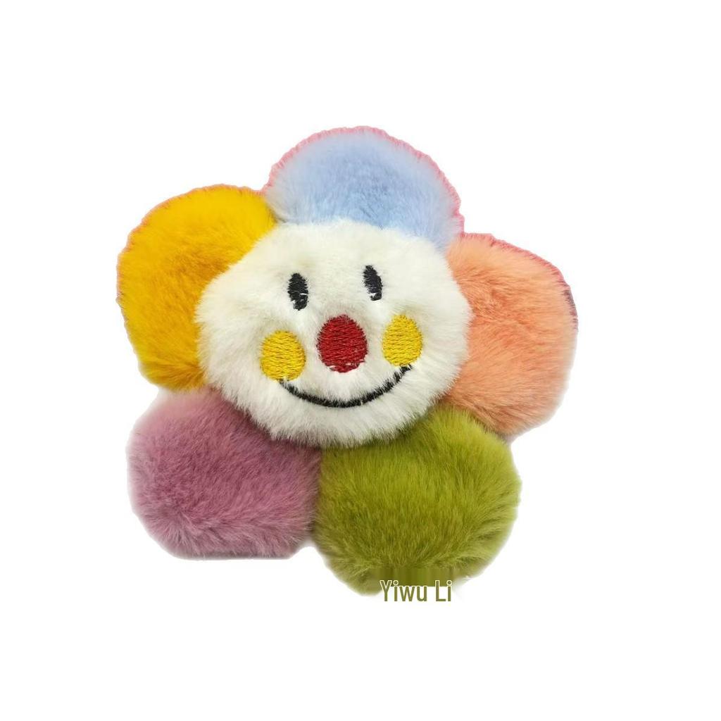Colorful Cartoon Sunflower Plush Brooch: Five-Petal Flower Accessories for Bags, Shoes, Socks