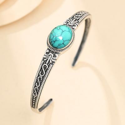 Vintage Türkis Inlay Muster Offener Manschettenarmreif Unisex Mode Armreif Für Männer Und Frauen Schmuck Geschenk