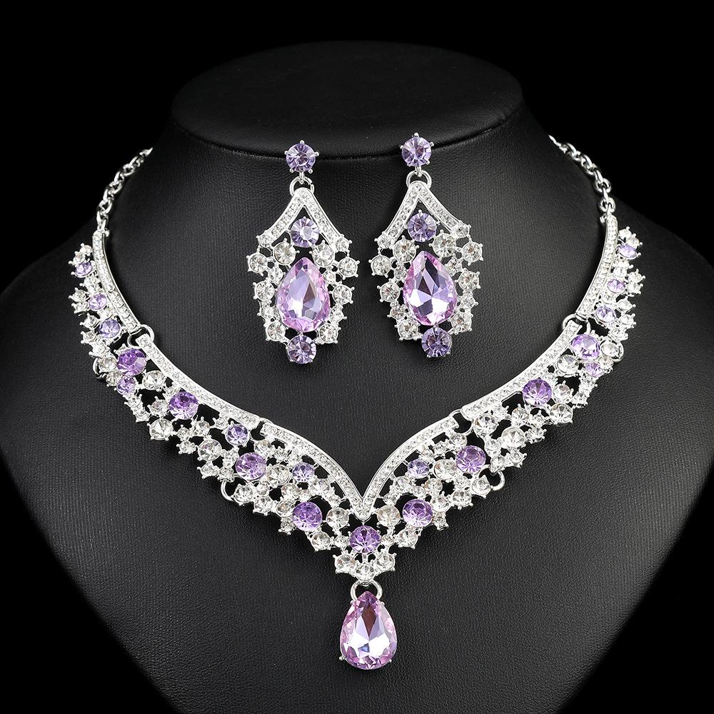 Crystal Choker Necklace Earrings Rhinestone Bridal Jewelry Sets for Bride Wedding Party Costume Accessories