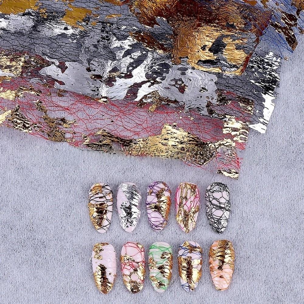 10 Rollen/Box Nagelsticker Decals 3D Gold Silber Aluminiumfolien Papier Floral Chamäleon Nail Art Dekorationen für Maniküre Dekoration