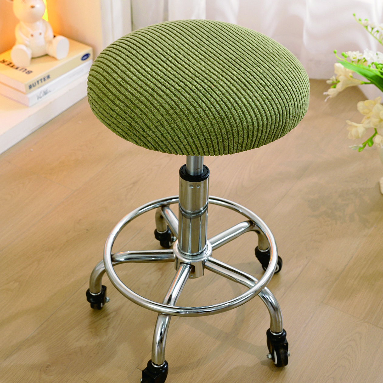 

Four Seasons Round Chair Stool Cover Anti-scratch Anti-slip Stain Resistant Machine Washable Removable Seat Protector 1pc