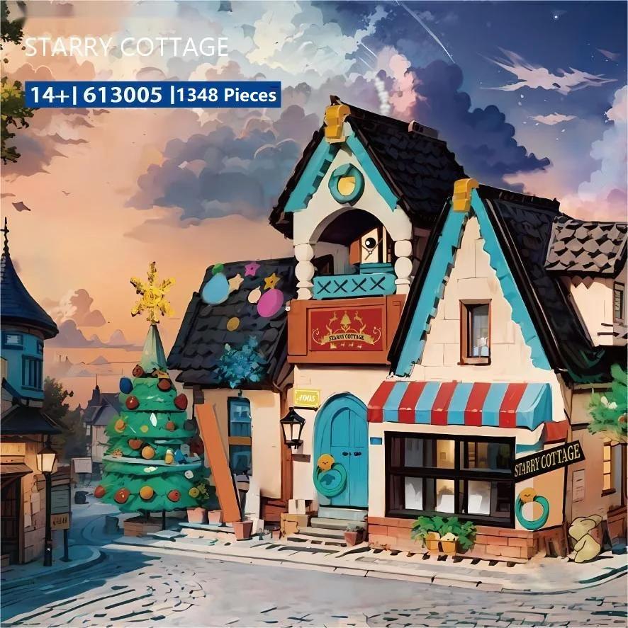 

Starry Cottage House Building Blocks Kids Mini Bricks Plastic Model Diy Assembly Educational Games Children Xmas New Year Gift