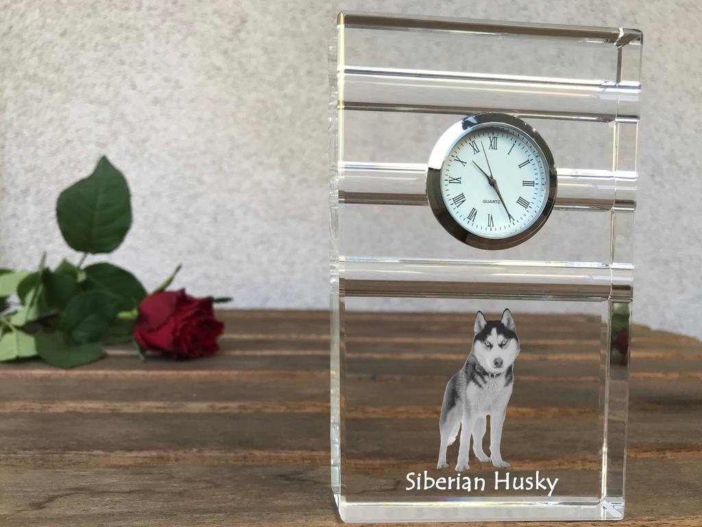 Siberian Husky, Chukcha – Glass clock with a photo, photo of a dog in crystal | Art-Dog