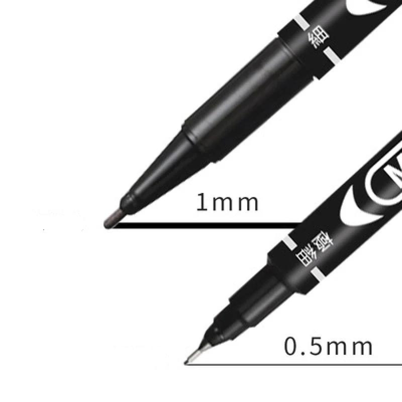 9pcs/set Twin Tip Permanent Art Marker Pen Double Headed Oily Waterproof Ink  Black Blue Red 0.5mm 1mm Drawing Logistics Glass