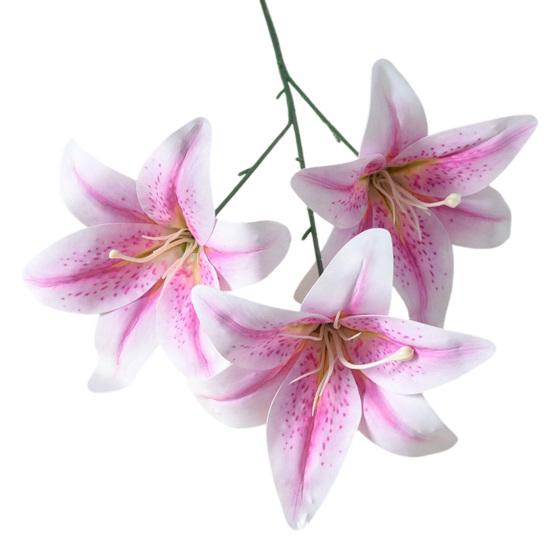 Artifical Lily Flowers with 3 Heads Full Bloom Real Touch Long Stem Fake Lily Bouquet for Home Hotel Flower Arrangement Wedding Party Decor