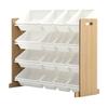 GINGER HOME – Children's Toy Organizer with 16 Bins (4 Large + 12 Small), Structure MDF/metal, Wood/white, 107×26.5–38×78 Cm