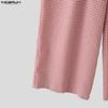 INCERUN Men Drawstring Elastic Waist Plaid Print Casual Long Wide Leg Pants Trousers