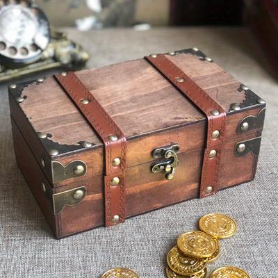 1pc Log Color Treasure and Antique Storage Wooden&leather Box with Lid, Handmade Jewellery Home High-capacity Collect Box.